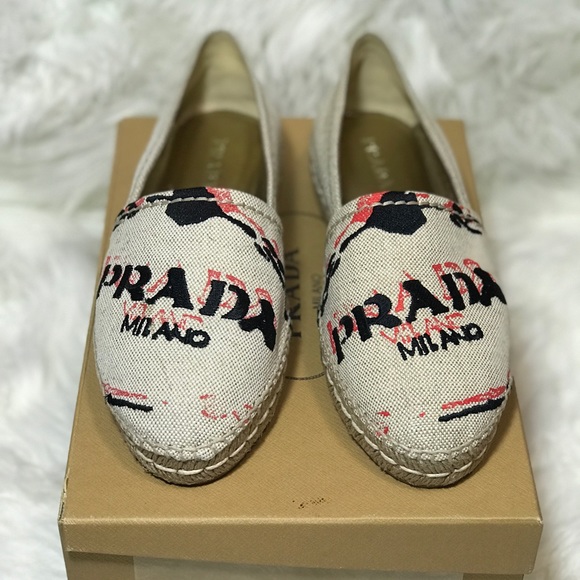 Prada Embroidered Logo Canvas Espadrille Flats - Picture 6 of 12